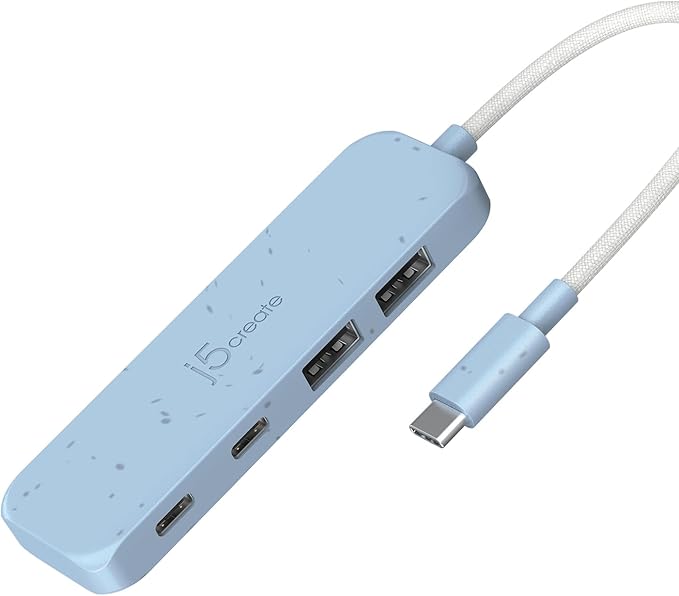 j5create 4-in-1 USB-C to 4-Port Type-A & Type-C Hub(Eco-Friendly), 10 Gbps USB-A x 2 & 10 Gbps USB-C x 2, Compatible with MacBook Pro, MacBook Air, iPad, Mac mini, Cyan/Blue (JCH342EC)