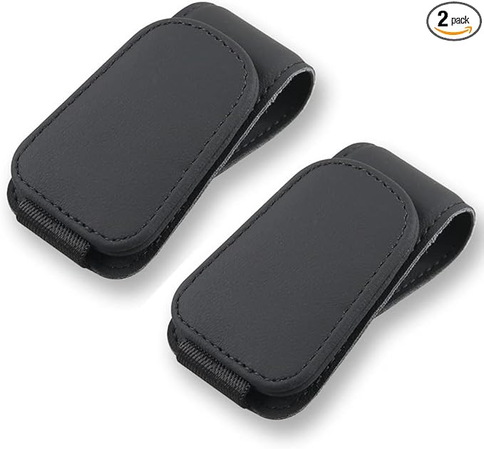 2Pcs Sunglass Holder for Car, Magnetic Leather Eyeglass Hanger Clip for Car Sun Visor, Sunglasses Holder and Ticket Card Clip for Car Visor Accessories