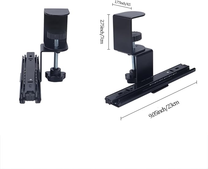 Keyboard Tray Clamp Under Desk with Adjustable Clamp and 7.87IN Rail Set for DIY Custom Wooden Keyboard Trays (Tray Not Included), Under Desk Pull Out Slider Track with C-clamp Mount System