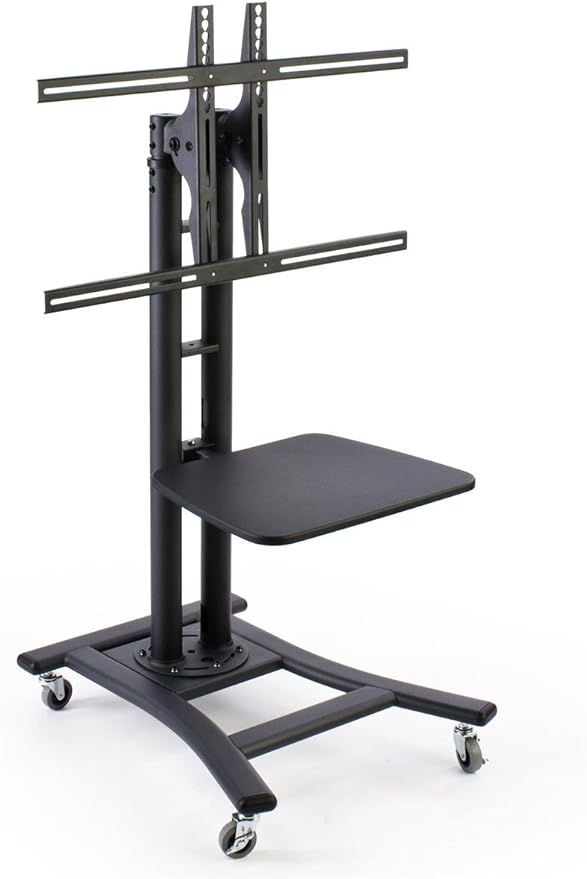 Displays2go, Mobile TV Stand for 37 to 70 Inch LCD Monitor, 4 Locking Casters, 19 Inch AV Shelf - Black (MBTVSBKBSS)