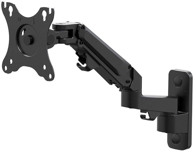 Monoprice Full Motion Wall Mount - for Monitors Up to 27 Inch, Adjustable Gas Spring, 2-Segment, Supports Max Weight 15.4 Pounds, Black - Workstream Collection