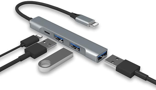 Lightning to USB Hub [Apple MFi Certified] 4-in-1 USB OTG Hub with 3 USB3.0 Port and Fast Charging Port for iPhone/iPad Compatible with Microphones/Flash Drive/Keyboard/Mouse/Sound Card