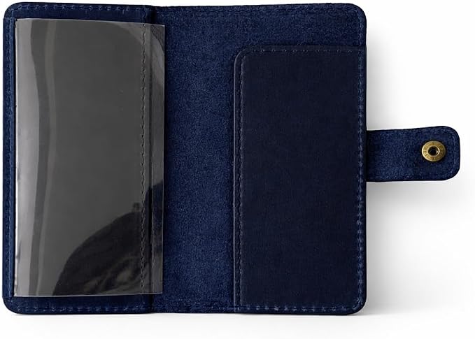 Genuine Blue Leather Checkbook Cover - Handmade Check Holder with Divider & ID Window, Slim Organizer Wallet for Business, Travel & Everyday Use, 3.5 x 7