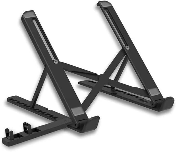 Laptop Stand for Desk with Phone Holder,Anti-Slip Foldable Laptop Riser,Adjustable Portable Stand,Compatible with MacBook Air Pro, HP, Lenovo, Dell, More 10 to 17” Laptops and Tablets (Black)