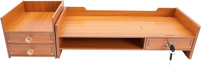 AngelcityCC Monitor Stand Riser, 3 Tiers Laptop Computer Monitor Riser, Desktop Wooden Screen Monitor Stand Riser with Drawers&Lock for Home Office School