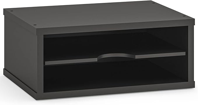Ballucci File Organizer, 2-Tier Document Paper Sorter, Stackable Wood Desk Organizer Mail Holder, Monitor Stand with Storage Shelves, Black