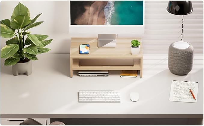 FITUEYES Computer Monitor Riser Stand Clamp Desktop Stand Workspace Organizer 2-Pack (Oak)