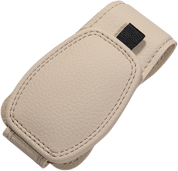 Sunglass Holder for Car Visor, Magnetic Leather Vehicle Sun Visor Storage Clip for Different Size Eyeglasses, Automotive Interior Glasses Ticket Card Clip, Universal for SUV RV Truck (Beige)