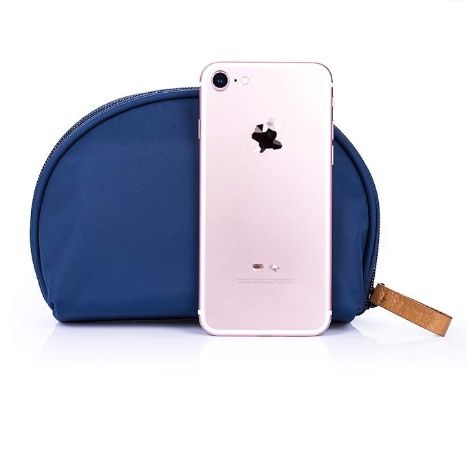 Hekyip Half Moon Cosmetic Bag, Travel Makeup Pouch, Portable Waterproof Cosmetic Pouch for Ladies Women, Small (NAVY BLUE)