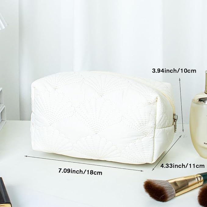 FITINI Makeup Bag Travel Large Portable Quilted Floral Print Cosmetic Organizer Cute Pouch for Women Soft Cotton Zipper Waterproof Toiletry Storage Bags