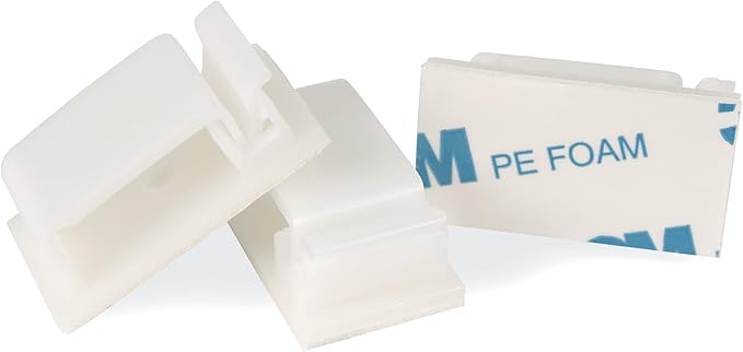 Cable Clips White with 3M Adhesive, Multipurpose Small Wire Clamps for Cable Management and Cable Runs - 50 Pack Black Bundled with 10 Reusable Cable Ties, Screws Included for Permanent Mounting