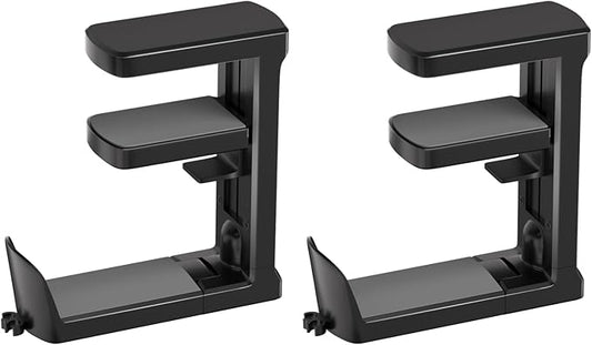 Headphone Hook - Adjustable Clamp-on Headphone Holder, Under Desk Gaming Headset Holder Mount Hook with Rotating Clamp (Black_2 Pack)