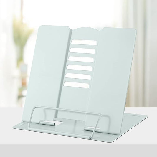 Honagu Book Stand Metal Desk Book Holder, Book Holders for Reading Hands Free, Adjustable Cookbook Documents Holder, Portable Bookstand for Music Books, Textbook, Recipe, Tablet, Ipad (Macaron Green)