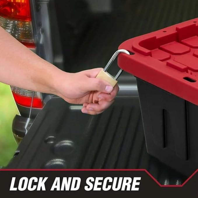 27 Gal Industrial Tote,Pack of 2 red Plastic storage bins with lids for Garage, Basement, or Outdoor,Heavy Duty storage Totes,Black with Red Lid,Stackable & Nestable
