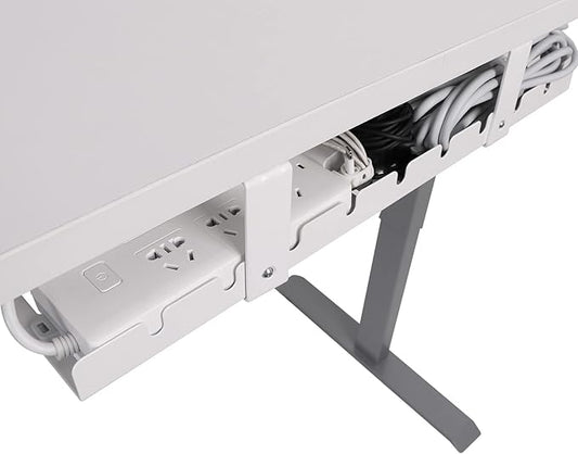 Cable Management Under Desk Tray for Home Office Desk, Metal Raceway Wires Cable Management Tray Tidy Organizer (White)