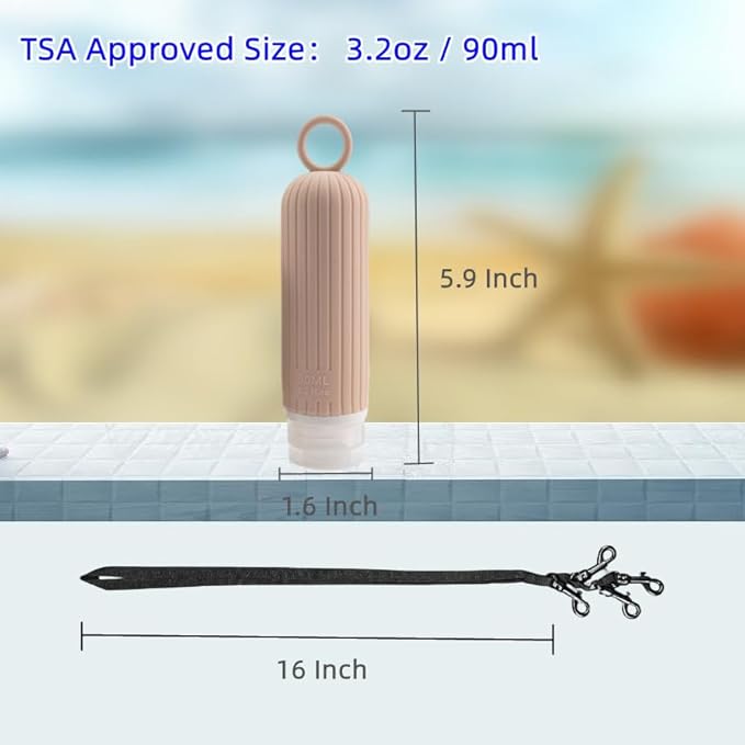 Refillable Bottles Leak Proof Camping Travel Containers with Shower Lanyard,3oz TSA Approved Squeezable Silicone Travel Tube Set for Gym Shampoo Lotion Soap