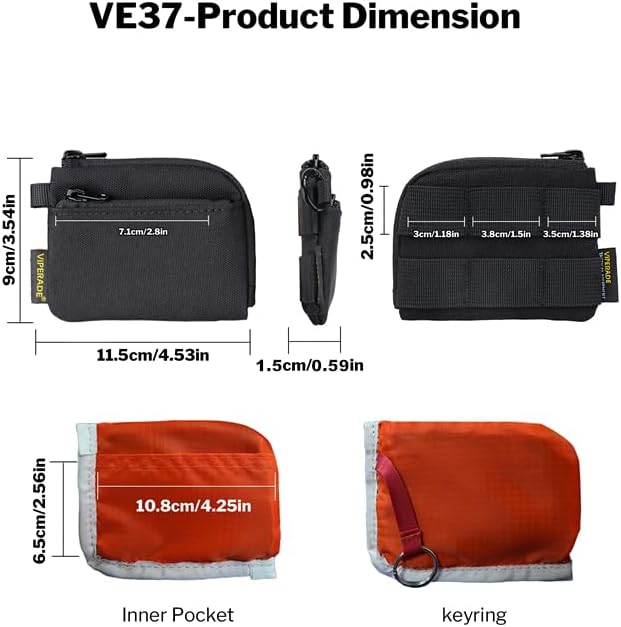 VIPERADE VE37 Mini EDC Pouch – Coin Purse for Men, Slim Zipper Wallet, EDC Gear Organizer, MOLLE Webbing Designed for VAB2 Clip-On Belt/Backpack Attachment, Everyday Carry Tactical Bag