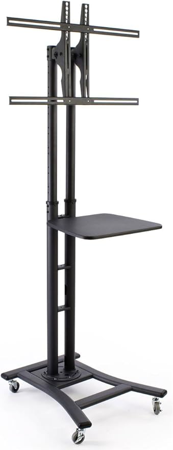 Displays2go, Mobile TV Stand for 37 to 70 Inch LCD Monitor, 4 Locking Casters, 19 Inch AV Shelf - Black (MBTVSBKBSS)