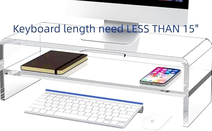 Acrylic Monitor Stand - 16/20 inch 2 Tier Riser for iMac, PC, Desktop, Laptop, TV with Storage Shelf, Home Office Desk Organizer