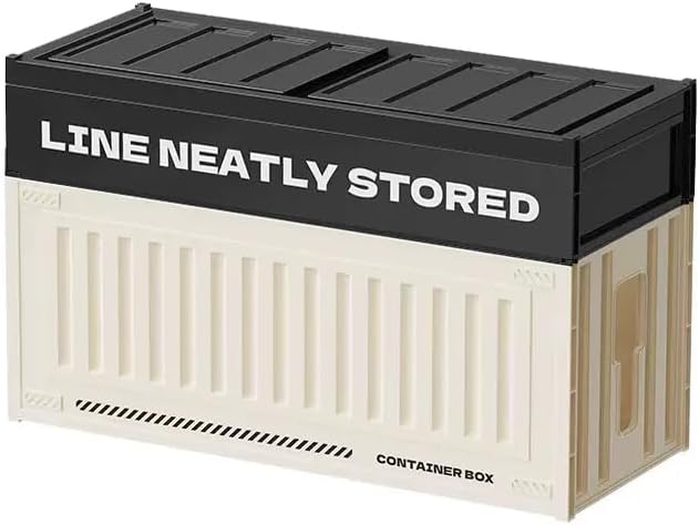 Cable Management Box with Shipping Container Design, Tall Cord Organizer for Desk and Floor, Large HIPS Wire Hider for Power Strip and Surge Protector, Black
