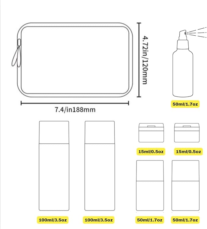9pc Travel Toiletry Containers Bottles Jars Set Leakproof Cream Dispenser w/Carry Bag TSA Approved Refillable for Airplane Travel, Gym (Mix A)