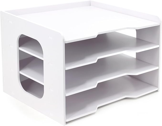 SONGWAY Scrapbook Paper Organizer 12x12-4 Tier File Organizer for Desk, 12x12 Stackable Scrapbook Paper Storage Trays, Desktop File Storage Cube for Home Office School