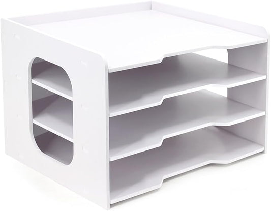 SONGWAY Scrapbook Paper Organizer 12x12-4 Tier File Organizer for Desk, 12x12 Stackable Scrapbook Paper Storage Trays, Desktop File Storage Cube for Home Office School
