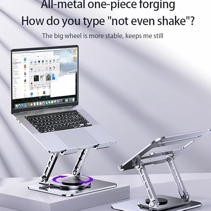 Adjustable Laptop Stand, 360 Degree Rotation, Lift, Folding Heat Dissipation Full Body Carbon Drill Material Metal Tablet Portable Stand Compatible with 21-inch Laptop, ipad Tablet - Silver
