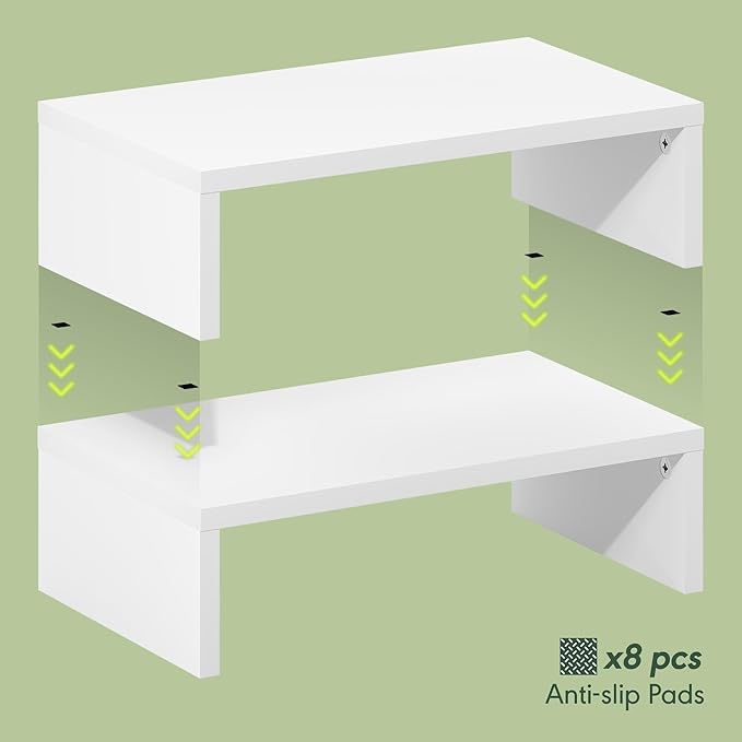 Furinno CLASSIC Monitor Stand Riser Set of 2, 15.7" Wide Dual Monitor Riser, Stackable Separable Laptop Stand for Desk, Desktop Organizers and Accessories, for Office Supplier, White