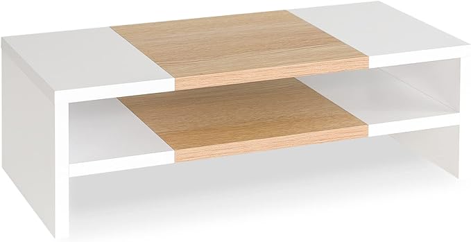 TEAMIX 3 Tiers 20 Inch Desktop Monitor Stand Riser Printer Stand for Desk Organizer (White+Maple)