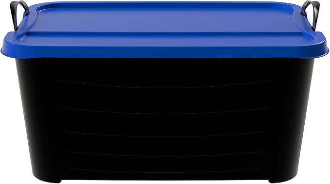 Life Story 6 Pack Heavy Duty Stackable Storage Bin, 55 Quart Home Organizer, Versatile Lightweight Locking Bins with Carrying Handles, Black/Blue