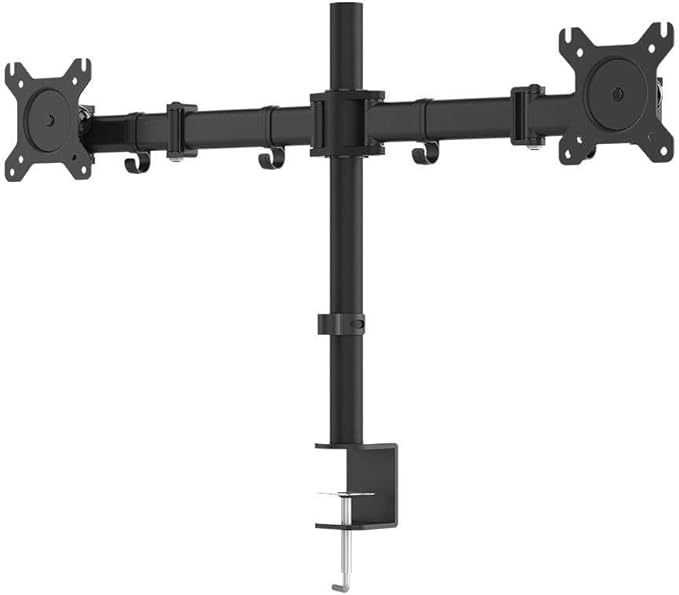 Monoprice Essential Dual Monitor Articulating Arm Desk Mount - for Displays 13in to 27in, VESA 75x75 to 100x100, Max Weight Capacity 17.6 Lbs Each Screen, Cable Management, Rotating, Black