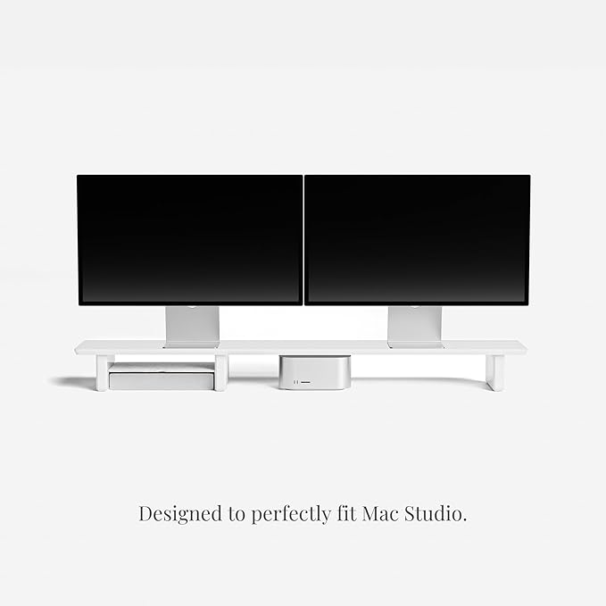 Raico Desk Cockpit Shelf Monitor Stand System Dual Screen Setup Wood Large Desk Accessory Organizer Unit (Matte White, Full Length v2 | 45.7 Inches)