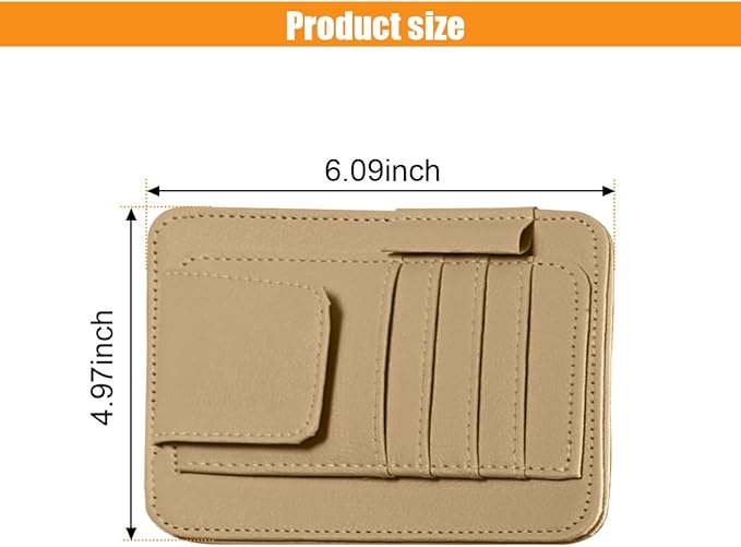 Leather Car Sun Visor Organizer Clip, Universal Car Truck Visor Document Holder with Sunglasses Clip, Auto Visor Pocket Storage for Bill Card Registration/Driving License Pen (Beige)