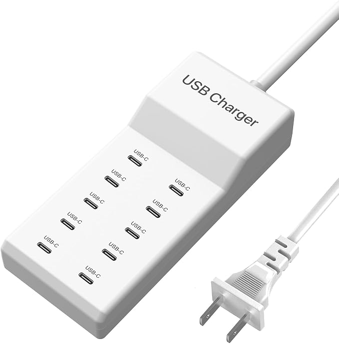 USB C Charger, 10 Ports USB Charging Station, 50W Multi-Port USBC Charger, USBC Desktop Multiple Charger for iPhone 16/15/14/13/12/iPad/Samsung S24/S23/Ultra/Z Flod/Watch/Headphones