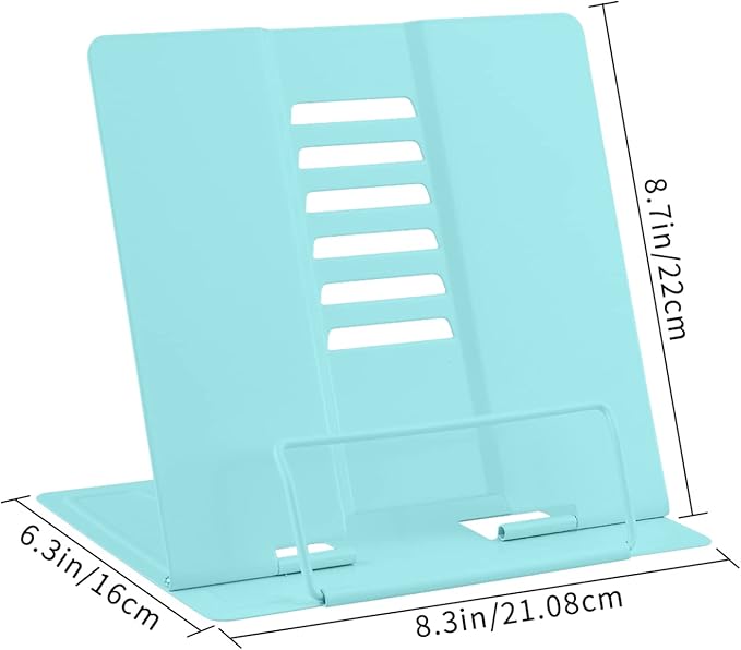 Honagu Metal Desk Book Holder, Hands Free Adjustable Cookbook & Document Holder, Ideal for Music Books, Textbooks, Recipes, Tablets & iPads (Light Lake Green)