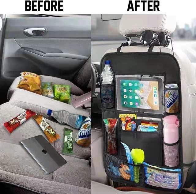2 Pack Car Backseat Organizer,Kick Mats Back Seat Protector with Touch Screen Tablet Holder,Travel Accessories with 9 Storage Waterproof Pockets