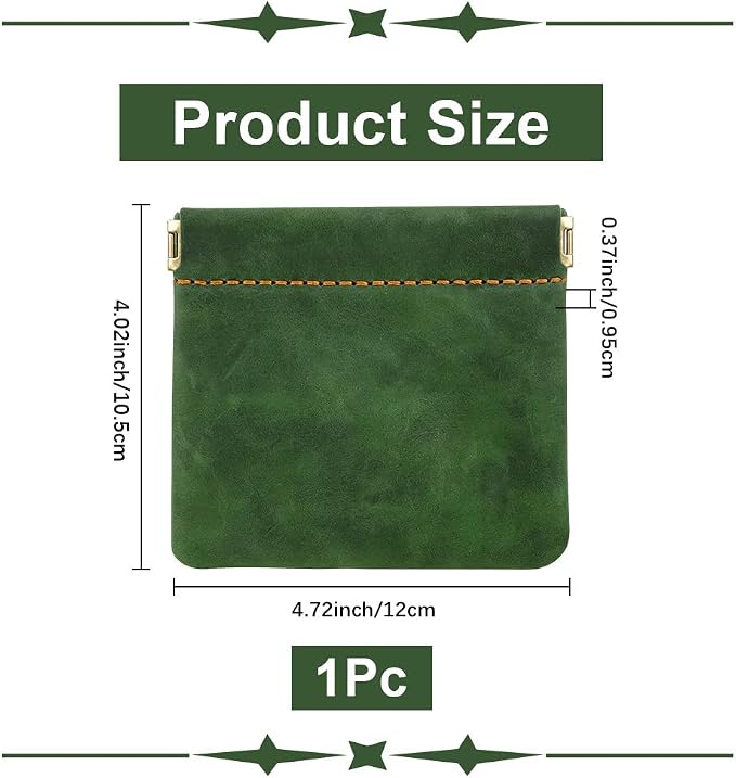 Genuine Leather Small Coin Pouch Change Bag Holder Pocket Cosmetic Bag Mini Squeeze Coin Wallet Purse Portable Cowhide Travel Makeup Lipstick Pouch Crimp Closure for Women Men