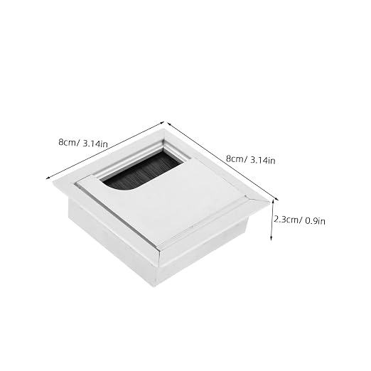 Aluminum Alloy Cable Management Box Stylish Square Desk Grommet Dustproof Brush Lining Wire Organizer for Home Office Cord Cover Silver