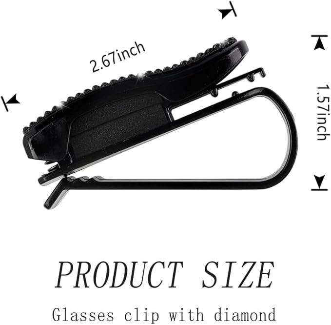 Set of 2 Bling Rhinestone Car Sun Visor Glasses Holders with Anti-Scratch Sponge,Car Decoration for Women Girls,Ticket Card Clip Visor Organizer,Universal Rhinestone Auto Accessories (Black-2pcs)