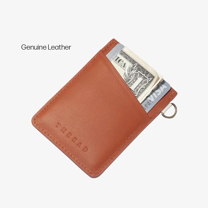 Thread Wallets Ultra Slim Minimalist Leather Card Holder Wallet (Luna (Beige))