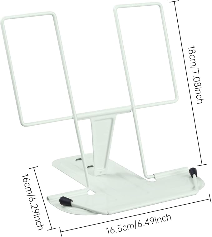 MSDADA Metal Book Stand for Desk, Adjustable Reading Rest Book Holder, Portable Cookbook Documents Holder, Sturdy Typing Stand for Recipes Textbooks Tablet Music Books with Page Clips (Macaron Green)