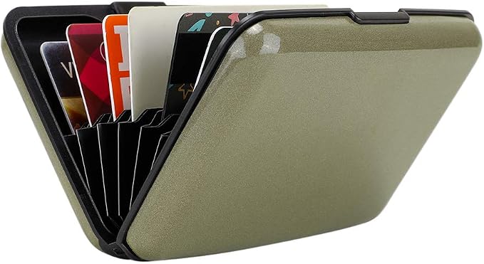 ELFISH RFID Blocking Credit Card Protector Aluminum ID Case Hard Shell Business Card Holders Metal Wallet for Men or Women (Army green)