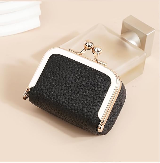 Genuine Leather Mini Jewelry Box & Vintage Wallet for Women - Compact Travel Coin Purse, Lipstick Storage Organizer, Retro Leather Clutch Case (Black/Mini)