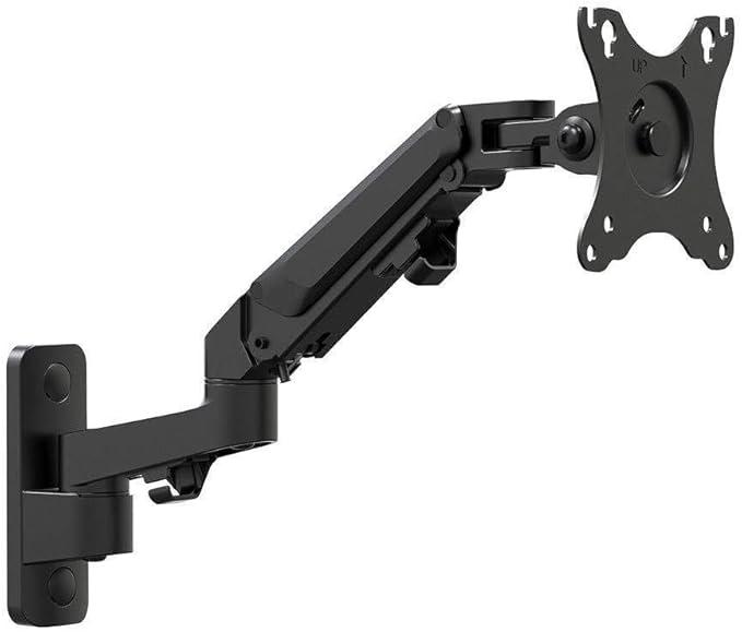 Monoprice Full Motion Wall Mount - for Monitors Up to 27 Inch, Adjustable Gas Spring, 2-Segment, Supports Max Weight 15.4 Pounds, Black - Workstream Collection