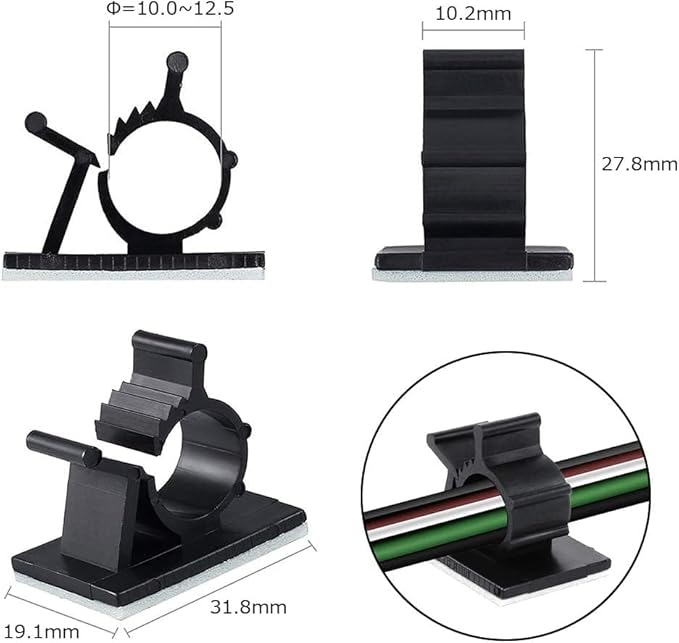 Viaky 30 Pcs Black Cable Wire Clips Adjustable Nylon Wire Holder Adhesive Cable Management Suitable for Maximum Diameter 0.5 inch (12.5mm) Cables