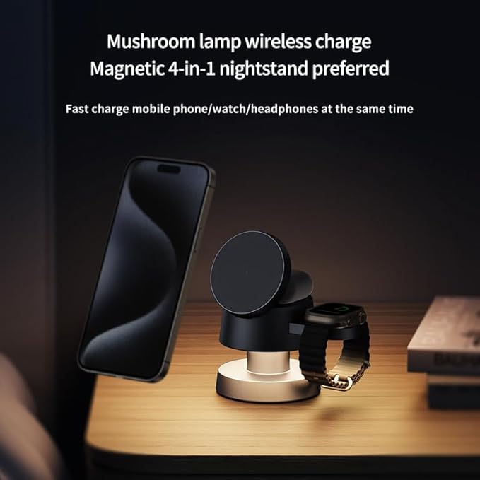 3 in 1 Wireless Charging Station for Apple, Magnetic Charger Stand 15W Fast Mag-Safe Charger Stand for iPhone 16 15 14 13 12 for Apple Watch Adjustable Angle with Night-Lamp