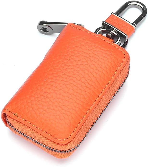Leather Key Case Holder Auto Key Chain Protector Cover Zipper Bag Remote Fob for Car