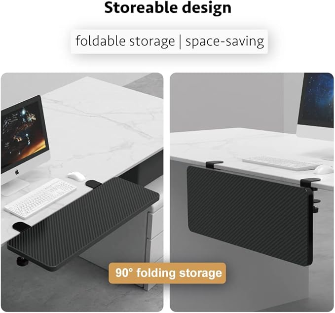 HONJIE Ergonomics Desk Extender Tray, Suitable for Office.Foldable, Punch-Free Clamp on.Computer Keyborad Tray, Desk Extension Board.(29.53"*9.45"(75cm*24cm), Carbon)