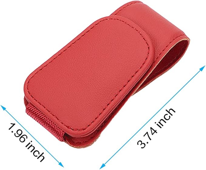 2 Packs Sunglass Holder for Car Sun Visor, Magnetic Eyeglass Hanger Clip for Car Visor, Leather Car Glasses Mount, Car Interior Visor Accessories (Red-2Pcs)